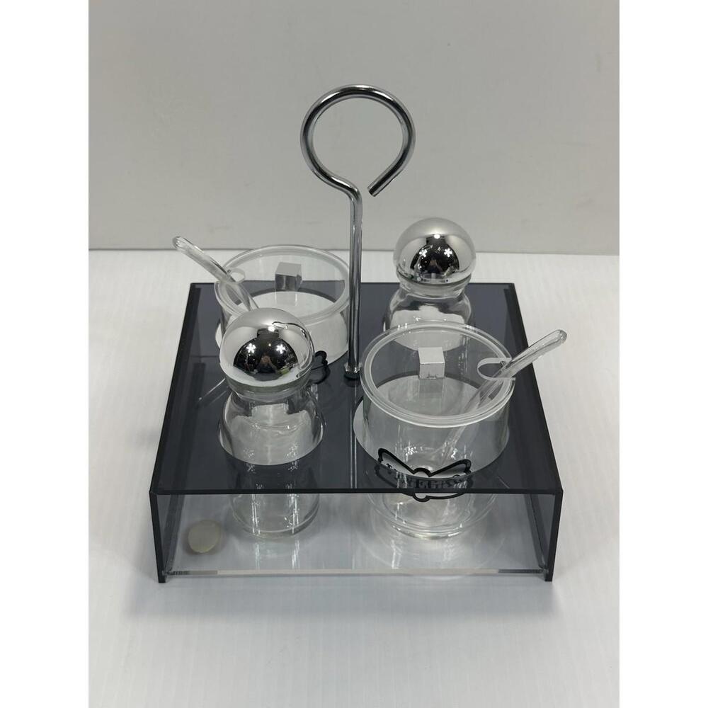 Vintage Royal Sealy Mid Century Modern Gray Chrome Acrylic Condiment Serving Set